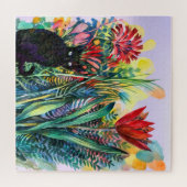 Zwarte kat in de tuin Puzzle Legpuzzel (Horizontaal)