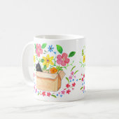 Zwarte Kat in een Doos met Bloemen met de Hand Get Koffiemok (Voorkant links)