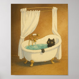 Zwarte kat in een klauwvoetbad Art Print