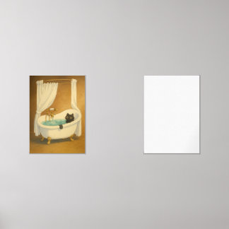 Zwarte kat in een klauwvoetbad Art Print Muurkunst Sets