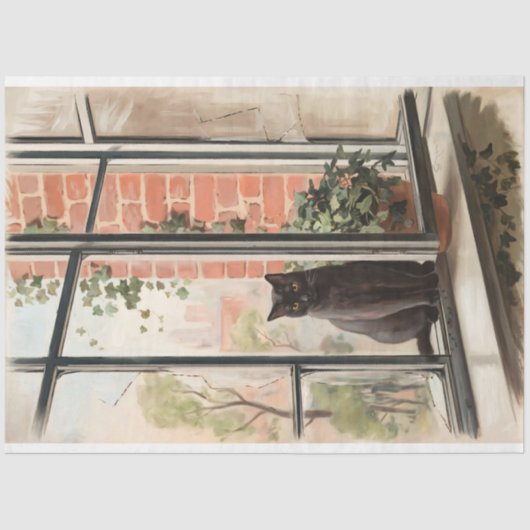 Zwarte kat in een raam schilderen Decoupage Tissuepapier (Voorkant)