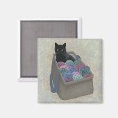 Zwarte kat in garen magneet (Voorkant / Achterkant)