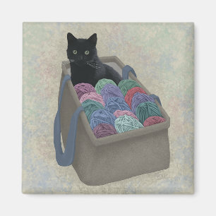 Zwarte kat in garen zak magneet