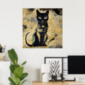  zwarte kat in gouden tint poster (Thuiskantoor)