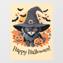Zwarte kat in heks Pet Halloween Window Cling