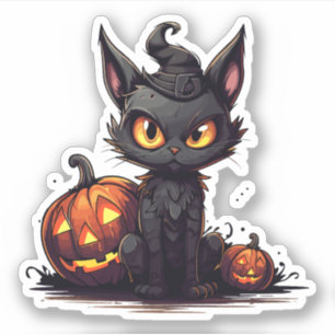Zwarte kat in heks `s Pet Meowloween Halloween Sticker