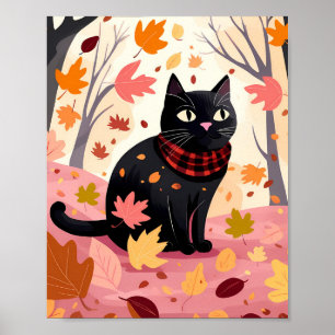 Zwarte kat in het bos poster