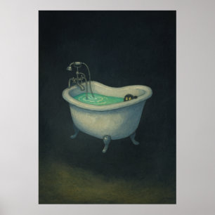 Zwarte kat in het Clawfoot Badkuip Poster