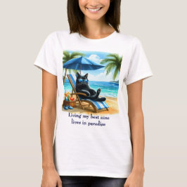 Zwarte kat in het paradijs Beach Time T-shirt