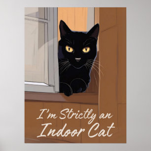 Zwarte kat in het venster poster