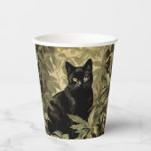 Zwarte kat in het weelderige bos papieren bekers (Voorkant)