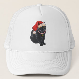 Zwarte kat in kerstmuts trucker pet