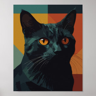 Zwarte kat in kleurrijke achtergrond poster