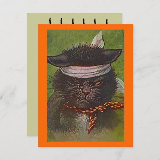 ZWARTE KAT IN KOSTUMHALLOWEEN PARTIJINVITATIE KAART (Voorkant / Achterkant)