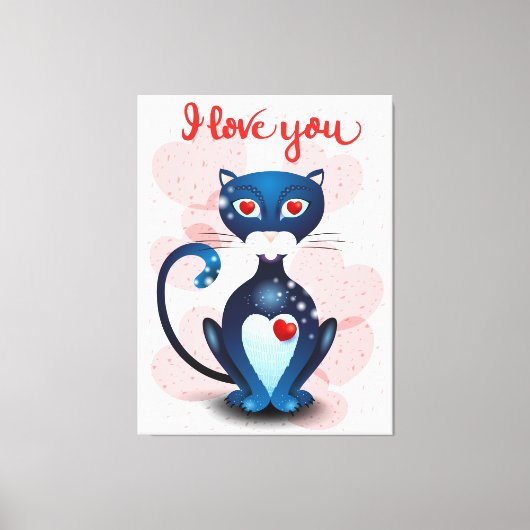 Zwarte kat in liefde canvas afdruk (Voorkant)