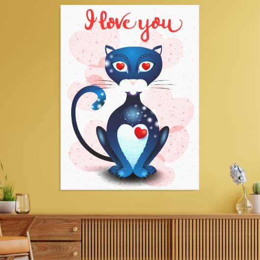 Zwarte kat in liefde canvas afdruk (Insitu (Woonkamer))