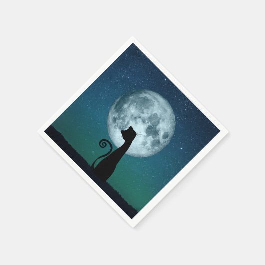 Zwarte kat in maanlicht papieren servetten (Hoek)