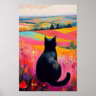 Zwarte Kat in Mooie Natuur Poster