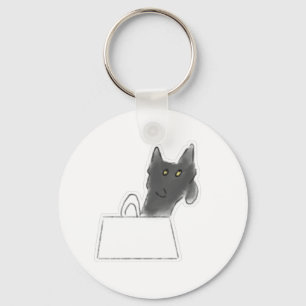 Zwarte Kat In Papieren Zak Potlood Kunst Sleutelhanger