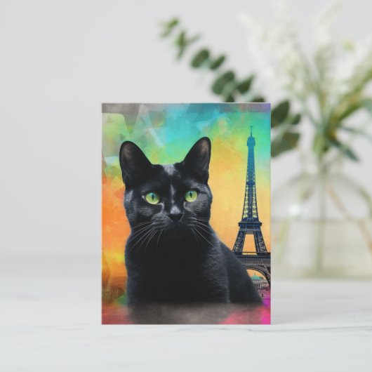 Zwarte kat in Parijs Briefkaart (Staand voorkant)