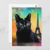 Zwarte kat in Parijs Briefkaart (Voorkant / Achterkant)