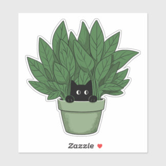 Zwarte kat in Planten vaas Sticker