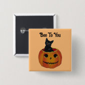 Zwarte kat in pompoen Button (Voorkant /achterkant)