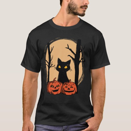 Zwarte kat in pompoen Halloween T-shirt - Schattig (Voorkant)