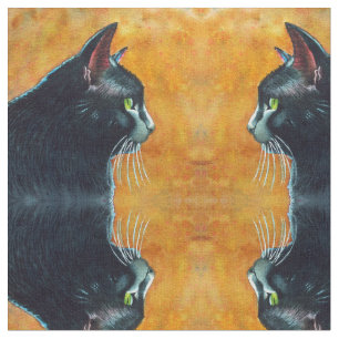 Zwarte kat in profiel Fabric, Rachel M Brown Stof