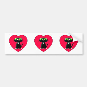 Zwarte kat in rood hart bumpersticker