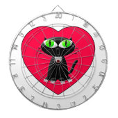 Zwarte kat in rood hart dartbord (Voorkant)