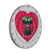 Zwarte kat in rood hart dartbord (Voorkant Links)