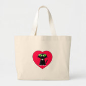 Zwarte kat in rood hart grote tote bag (Voorkant)
