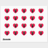 Zwarte kat in rood hart ronde sticker (Vel)
