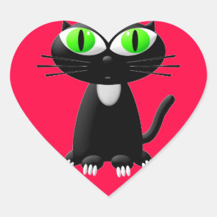 Zwarte kat in rood hart sticker
