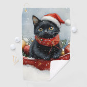 Zwarte kat in slee laat het sneeuwen Kerstmis Golfhanddoek (Insitu)