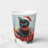 Zwarte kat in slee laat het sneeuwen Kerstmis Papieren Bekers (Achterkant)
