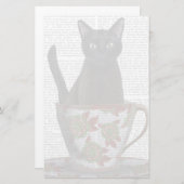 Zwarte kat in Teacup Briefpapier (Voorkant / Achterkant)