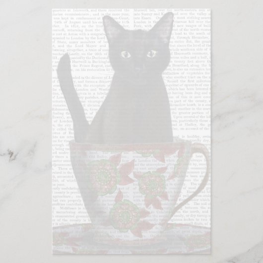 Zwarte kat in Teacup Briefpapier (Voorkant)