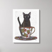 Zwarte kat in Teacup Canvas Afdruk (Voorkant)