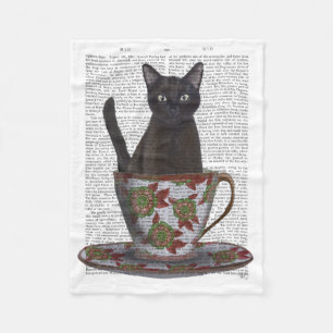Zwarte kat in Teacup Fleece Deken