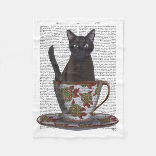 Zwarte kat in Teacup Fleece Deken (Voorkant)