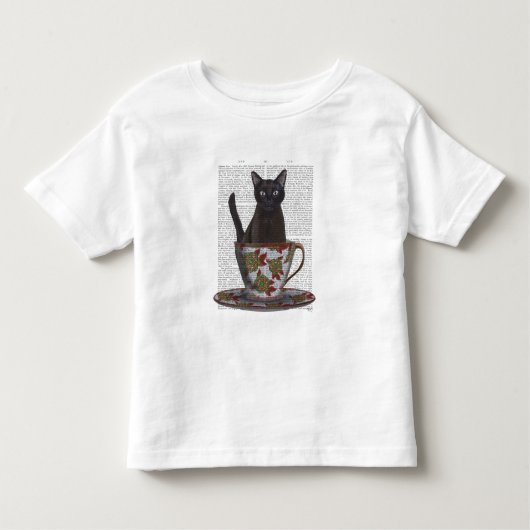 Zwarte kat in Teacup Kinder Shirts (Voorkant)