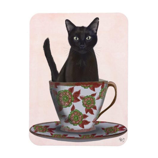 Zwarte kat in Teacup Magneet (Verticaal)
