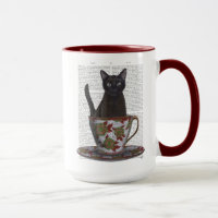 Zwarte kat in Teacup