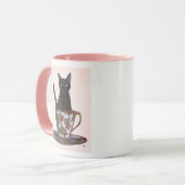 Zwarte kat in Teacup Mok (Voorkant links)
