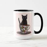 Zwarte kat in Teacup