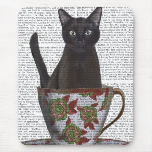 Zwarte kat in Teacup Muismat