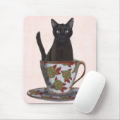 Zwarte kat in Teacup Muismat (Met muis)