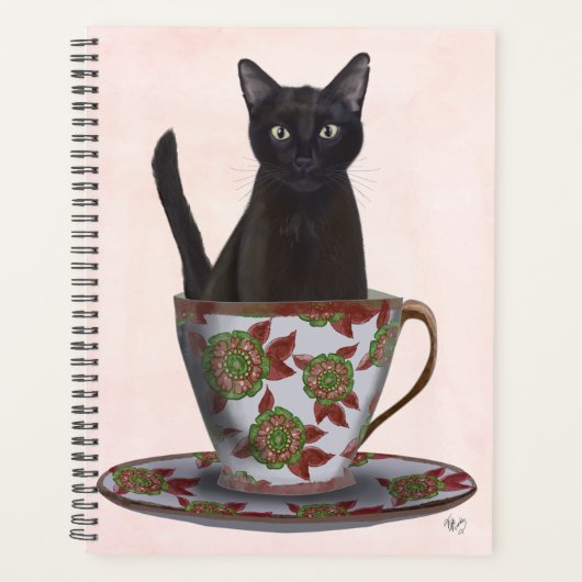 Zwarte kat in Teacup Planner (Voorkant)